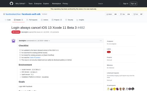 Login always cancel iOS 13 Xcode 11 Beta 3 · Issue #482 ...