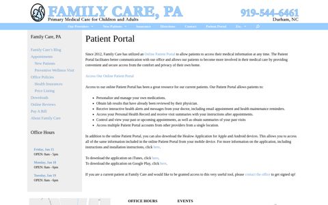 Patient Portal at Family Care, PA