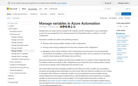 Manage variables in Azure Automation | Microsoft Docs