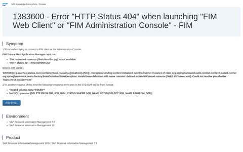 1383600 - Error "HTTP Status 404" when launching "FIM Web ...