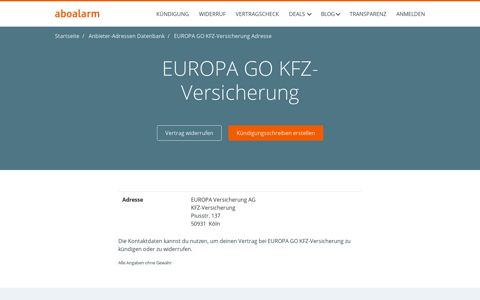 EUROPA GO KFZ-Versicherung Kündigungsadresse - Aboalarm