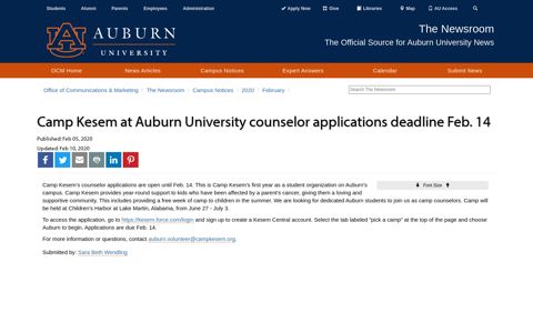 Camp Kesem at Auburn University counselor applications ...