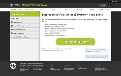 Employee Self Serve (ESS) System – Time Entry - Utah ...