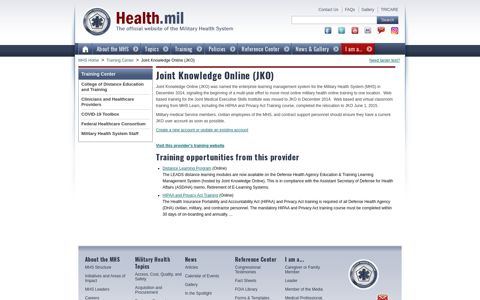 Joint Knowledge Online (JKO) | Health.mil