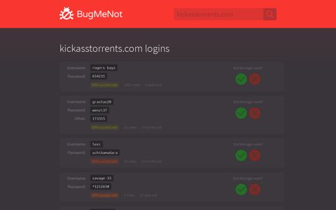 kickasstorrents.com passwords - BugMeNot