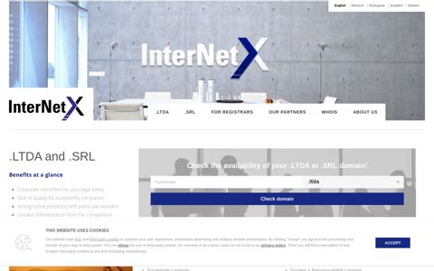 Register .LTDA and .SRL domains at InterNetX.info now
