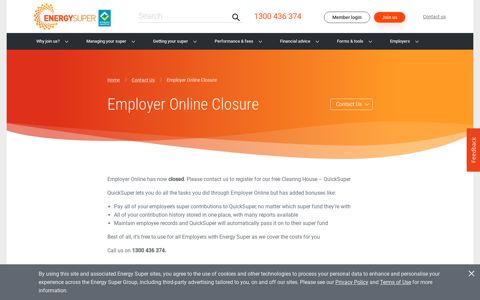 Employer Online Closure - Energy Super