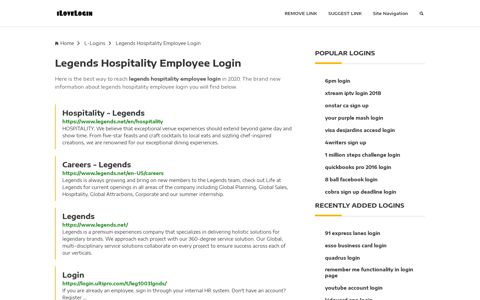 Legends Hospitality Employee Login ❤️ One Click Access