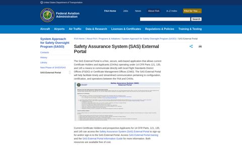 Safety Assurance System (SAS) External Portal
