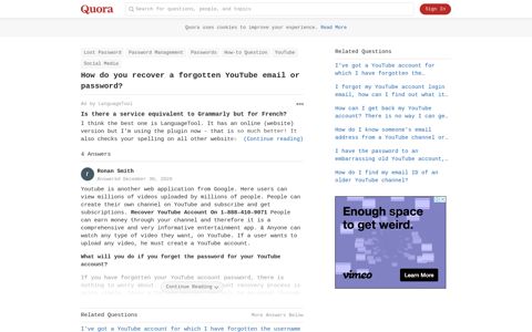 How to recover a forgotten YouTube email or password - Quora