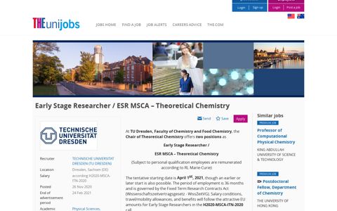 Early Stage Researcher / ESR MSCA – Theoretical Chemistry ...