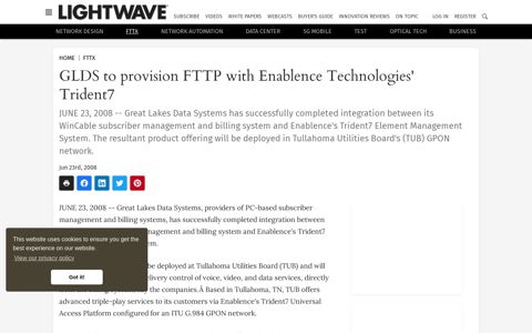 GLDS to provision FTTP with Enablence Technologies ...