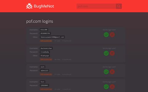 pof.com logins - BugMeNot