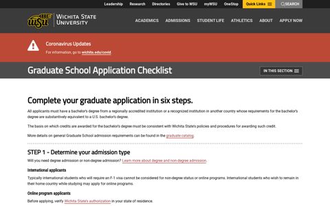 Graduate School Application Checklist - Wichita State University