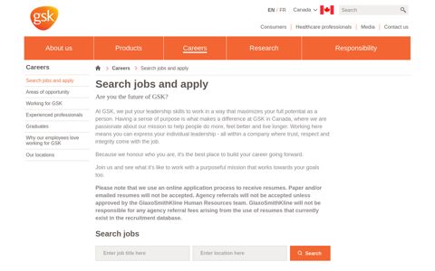 Search jobs and apply | GSK Canada