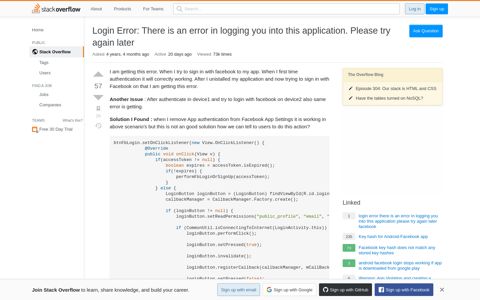 Login Error: There is an error in logging you into this application.