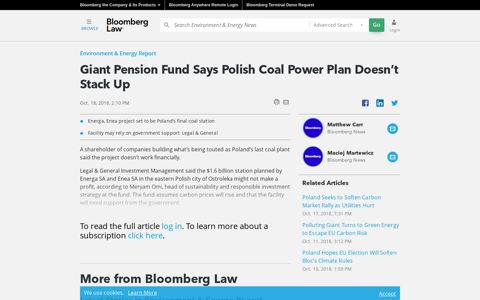Giant Pension Fund Says Polish Coal Power Plan Doesn't ...