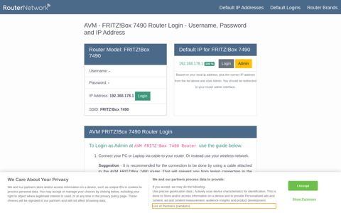 AVM - FRITZ!Box 7490 Default Login and Password