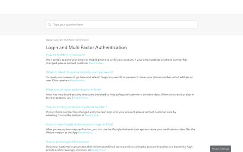 Login and Multi Factor Authentication - Mint Support