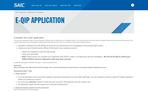 e-QIP Application - SAIC