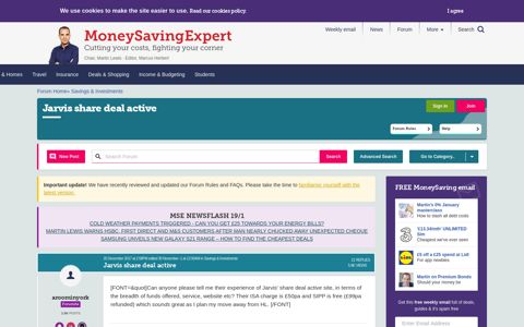 Jarvis share deal active — MoneySavingExpert Forum