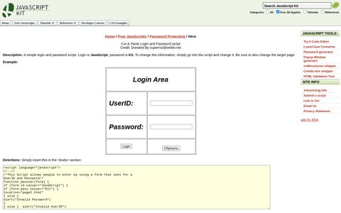 Login and Password script - JavaScript Kit