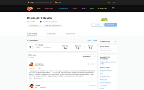 Casino JEFE Review & Ratings by Real Players - 2020