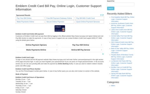 Emblem Credit Card Bill Pay, Online Login, Customer Support ...
