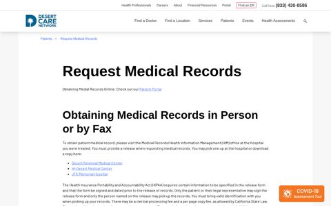 Medical Records Release Form | Desert Care Network