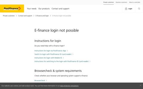 E-finance login not possible | PostFinance