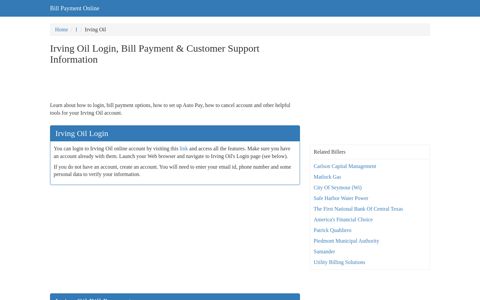 Irving Oil Login, Bill Payment & Customer Support Information