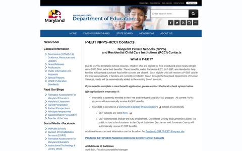 P-EBT NPPS-RCCI Contacts - Maryland State Department of ...