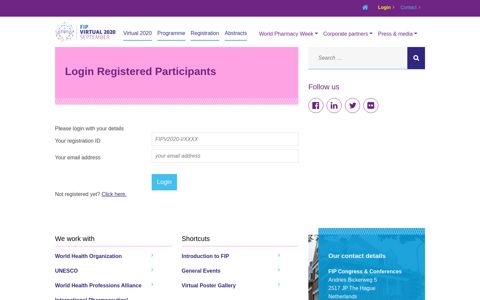 Login Registered Participants - FIP Virtual 2020