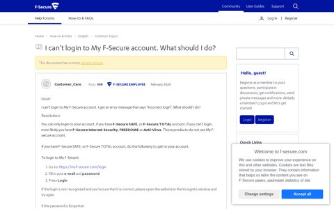 I can't login to My F-Secure account. What should I do? — F ...