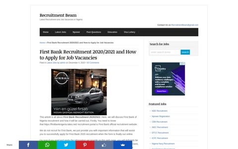 First Bank Recruitment 2020/2021 and How to Apply for Job ...