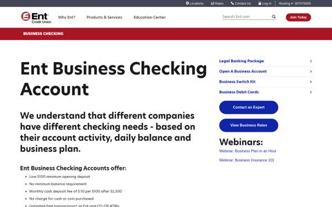 Ent Business Checking Account - Ent Credit Union