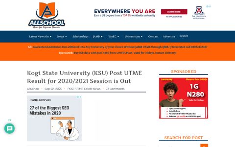 KSU Post UTME Screening Result 2020/2021 is Out - Allschool