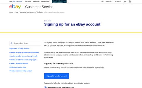 Signing up for an eBay account | eBay
