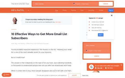 10 Effective Ways to Get More Email List Subscribers - Neil Patel