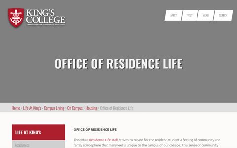 Office of Residence Life | King's College