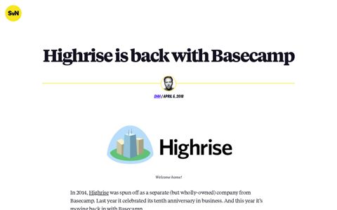 Highrise is back with Basecamp - Signal v. Noise