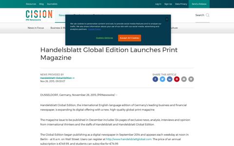 Handelsblatt Global Edition Launches Print Magazine