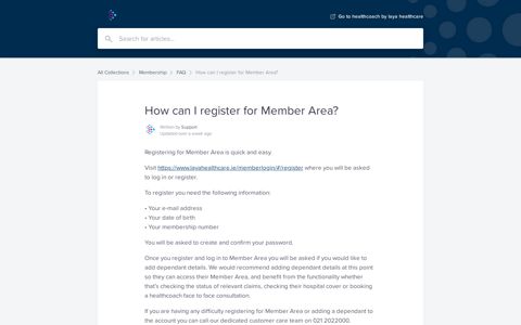 How can I register for Member Area? | healthcoach Help Centre