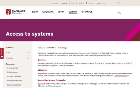 Access to systems - Student Portal