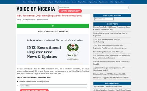 INEC Recruitment 2020 Status INEC Portal www ...