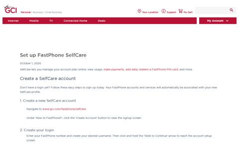 Set up a FastPhone SelfCare account | GCI Support