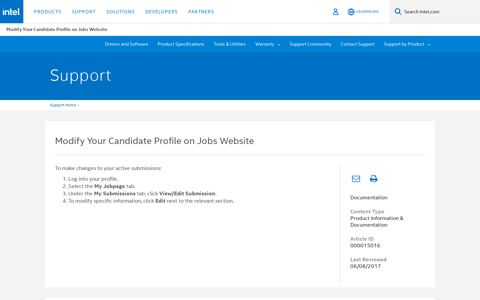 Modify Your Candidate Profile on Jobs Website - Intel