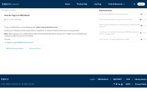 How do I log in to EBSCOhost? - EBSCO Connect