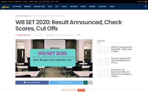 WB SET 2020: Result Announced, Check Scores, Cut Offs ...