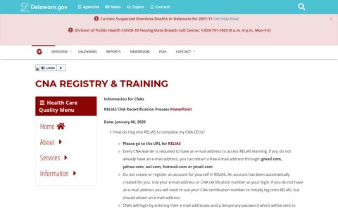 DHCQ Services: CNA Registry - Delaware Health and Social ...